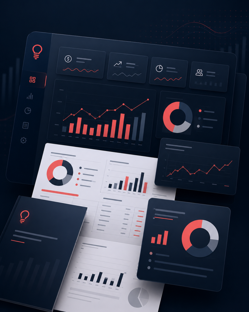 Xelous reporting and dashboard visual showing finance KPIs, charts and management reporting insights