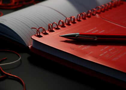Strategic planning for SARS VDP with a red notebook and pen, signifying meticulous record-keeping and thorough preparation for the Voluntary Disclosure Program.